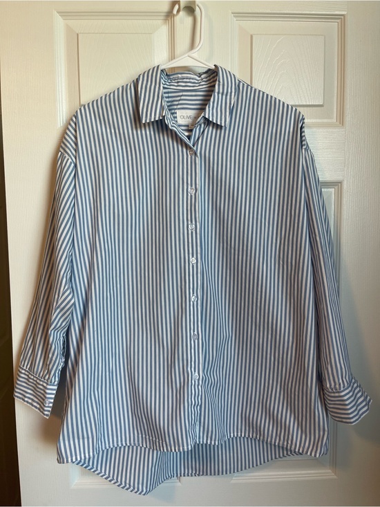 Olive & Oak Tops - Women’s Blue & White Striped Button-Down Shirt